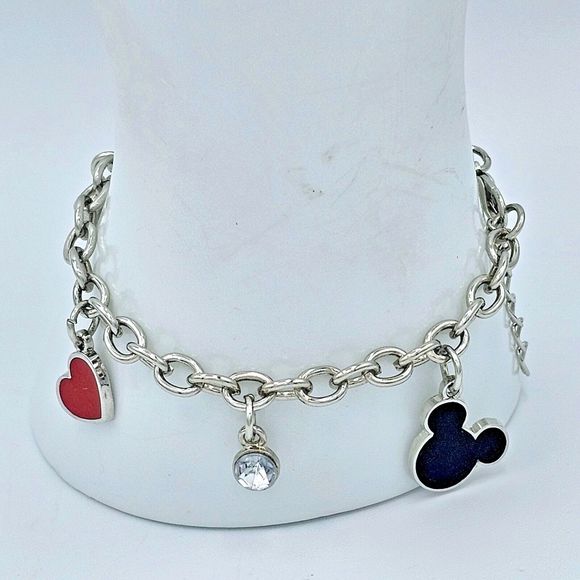 Disney Charm Bracelet Mickey Minnie Mouse Rhinestone Dangle - Picture 6 of 8
